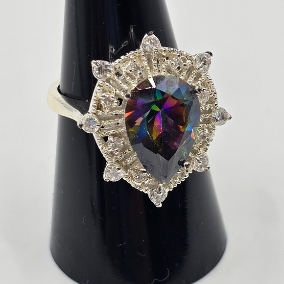 Multicolored and Clear Rhinestone Ring 925 Silver Plated Size 9 Women‎ Jewelry - Picture 1 of 7